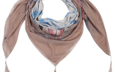 Sjaal Autumn Bull bruin bruine blauwe grote dames sjaals omslagdoek scarf buffel stieren kop detail kwastjes boho kopen online