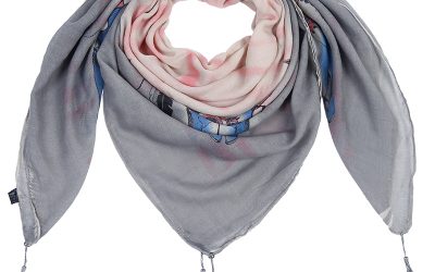 Sjaal Autumn Bull grijs grijze dames sjaal omslagdoek scarf buffel stieren kop detail kwastjes boho kopen online
