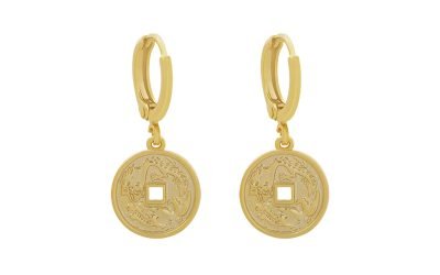 Oorbellen Mythological-Coin-goud gouden-gold-plated-dames-Oorbel met munt-bedel oorhangers dames sieraden-online-bestellen-fashion