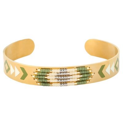 RVS Armband Colorful beads goud gouden open armband groen witte kraaltjes en print aztec boho