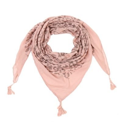 Sjaal Two Prints roze pink dames sjaals leopard print kwastjes driehoeks vierkante dames omslagdoeken online
