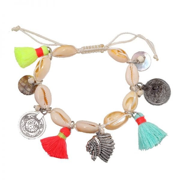 Boho Armband shell & coins dames armbanden van stenen schelpen neon kwastjes muntjes beach bracelets