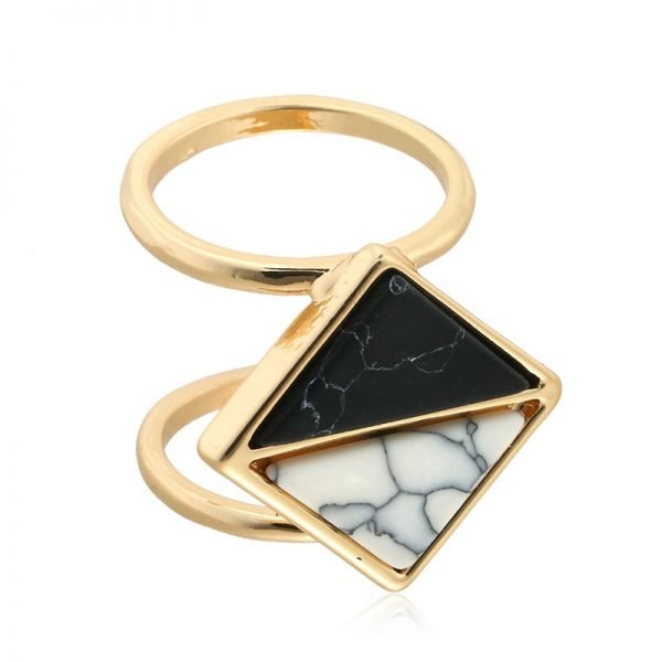 Dubbele Ring Marble Dream gouden dames ringen met zwarte en witte marmeren stenen hippe dames ringen online kopen