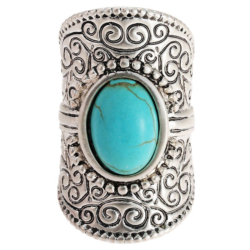 Voortdurende Roos Boekhouder Ovale Boho ring turquoise steen zilver zilveren dames ringen bohemian met  turquoise steen accessoires - DeSchoenenkast.nl