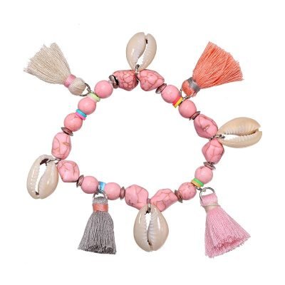 Roze Boho Armband shell & tassel dames armbanden van stenen schelpen kwastjes beach bracelets