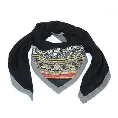 Sjaal Arabian Fantasy zwart zwarte grijze lijn mooie dames driehoeks sjaal fashion omslagdoeken online bestellen