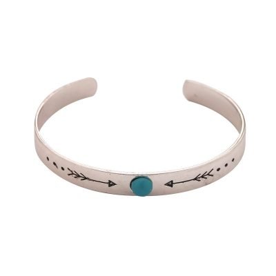 Armband Ethnic Arrow zilver zilveren open rvs dames armband met turquoise blauwe steen musthave fashion sieraden kado