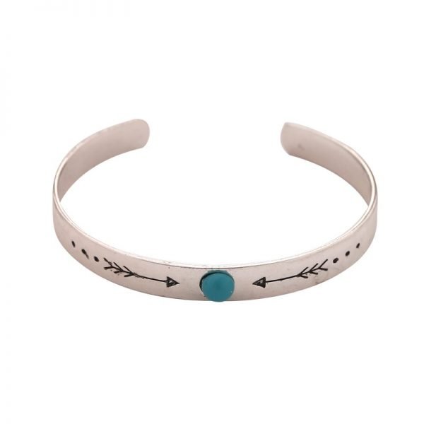 Armband Ethnic Arrow zilver zilveren open rvs dames armband met turquoise blauwe steen musthave fashion sieraden kado