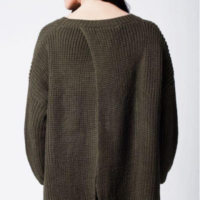 Khaki Trui Patches groen groen kaki dames truien dikke winter kleding warme sweater sweaters online bestellen fashion patch achter