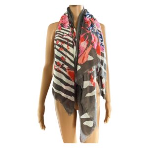 Sjaal Jolie grijs grijs grote vierkante sjaals omslagdoeken gekleurde bloemen print luxe dames sjaals kopen bestellen
