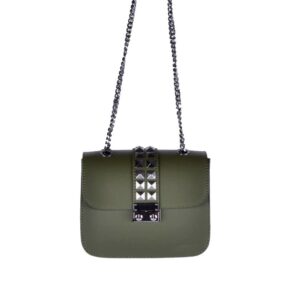 leren-tas-studs-chains-donker groen-groene-zilveren-ketting hengsel studs -musthave-tassen-online-bestellen-kopen