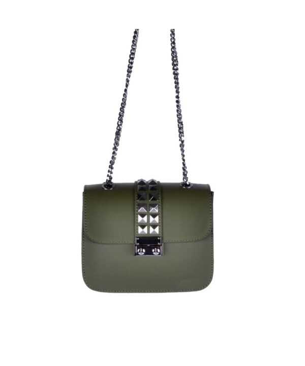 leren-tas-studs-chains-donker groen-groene-zilveren-ketting hengsel studs -musthave-tassen-online-bestellen-kopen