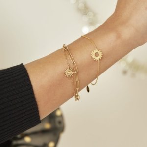 Armband Forever Sun goud gouden dames armbanden bracelet schakelketting zon bedel lagen rvs sieraden trendy kopen details