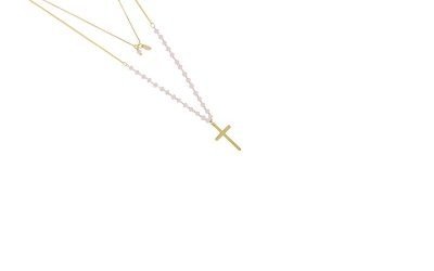 Ketting Beaded Cross goud gouden dames ketting met roze kraaltjes en kruis laagjes kettingen necklages fashion accessoires kopen