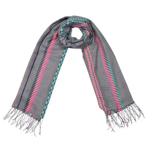 Sjaal Funky Vibes grijs grijze dames sjaals kleurrijke print aztec vrolijke polyester dames sjaal shawl ladies grey shop online
