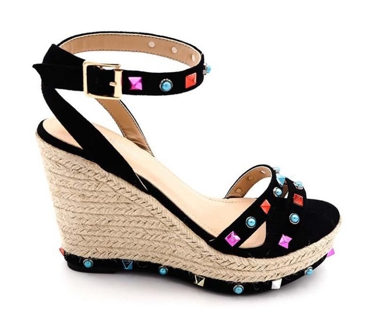 Sleehak Studs zwart zwarte sleehakken wedges schoenen dames gekleurde studs gekleurde stenen musthave fashion shoes online