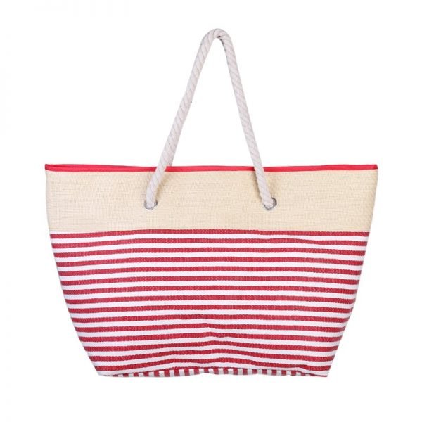 Strandtas Stripes rood rodegestreepte grote strandtassen met witte strepen en handvat beachbags strandtas zomer tassen