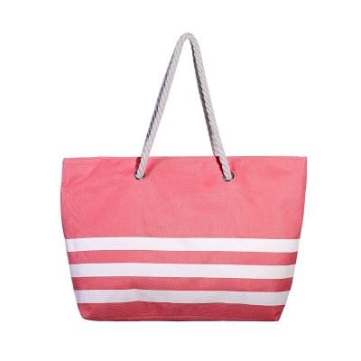 Strandtas Three Lines rood rode gestreepte grote strandtassen met witte strepen en handvat beachbags strandtas zomer tassen