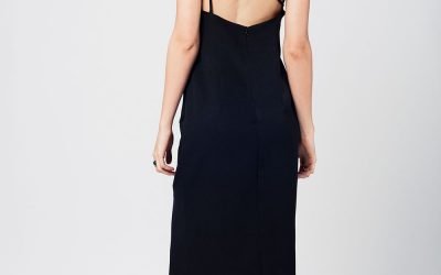 Zwarte Jurk Lily zwart dames jurken spagetti bandjes open rug sexy jurk black dress online bestellen achterkant