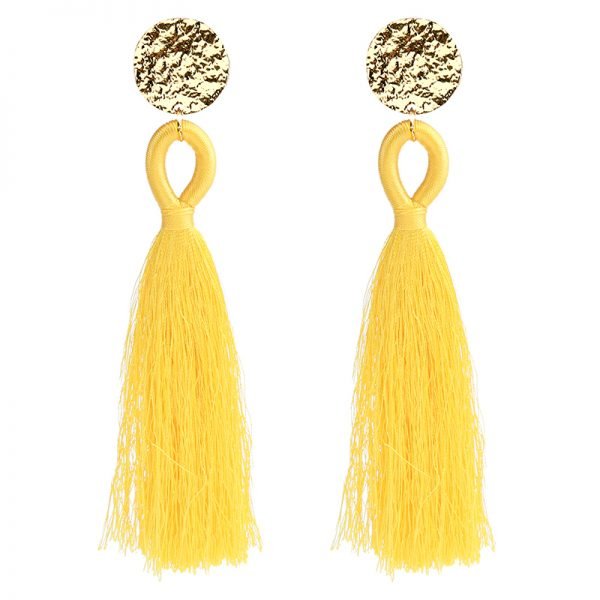 Oorbellen Happy Tassle geel gele lange -oorbellen-oorhangers-goud beslag kleurrijke statement -musthave-sieraden-