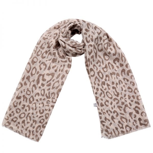 Sjaal Happy Leopard bruin bruine creme damesjaals met luipaard print goedkope hippe sjaaltjes kopen bestellen
