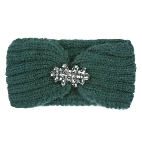 Haarband-Winter-Diamonds-groen groene -wollen-dames-haarbanden-diamanten broche detail-glitter-musthave-fashion-dames-haar-accessoires-online-kopen