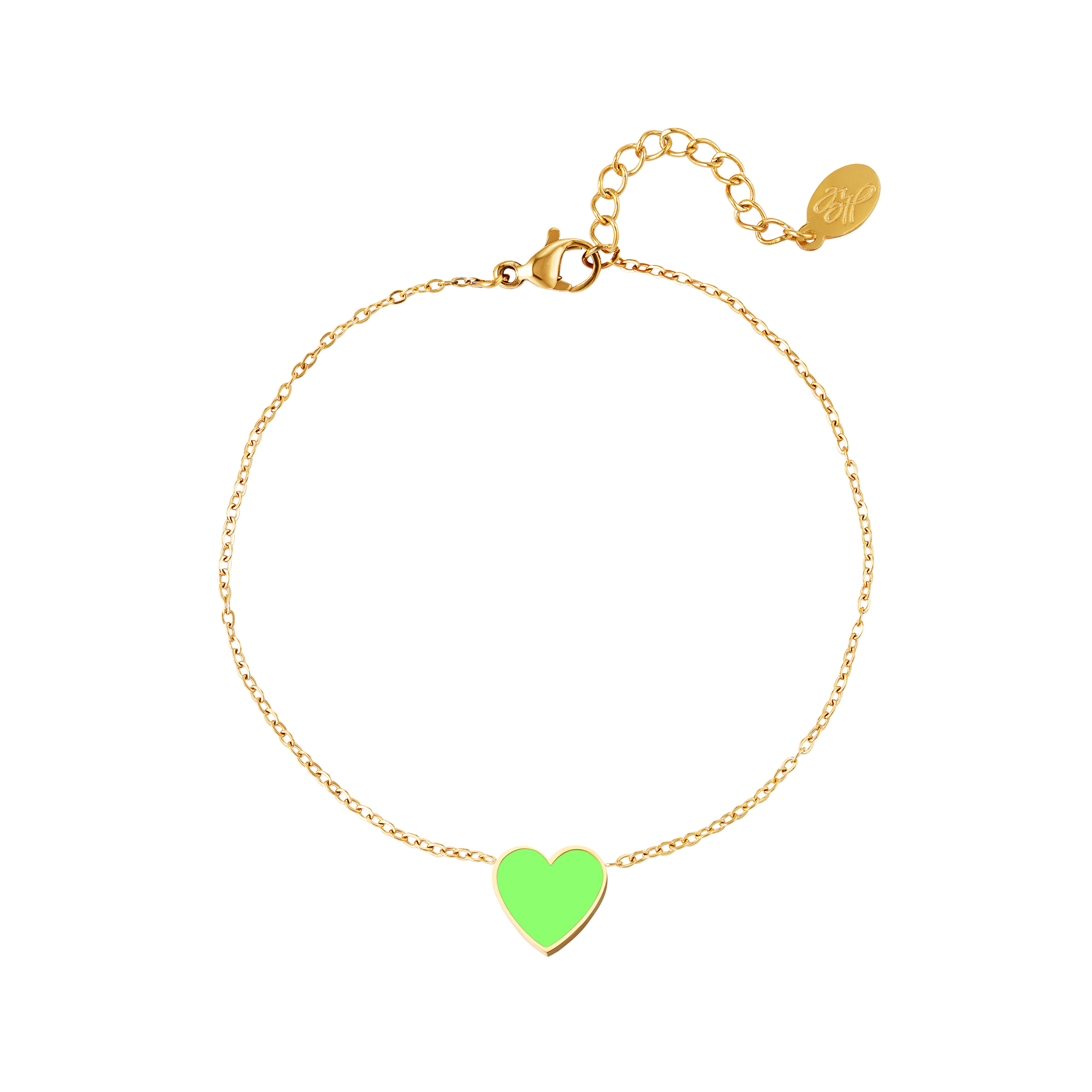 RVS Armband Colorful Heart gouden armband met groen hartje fashion sieraden kopen bestellen
