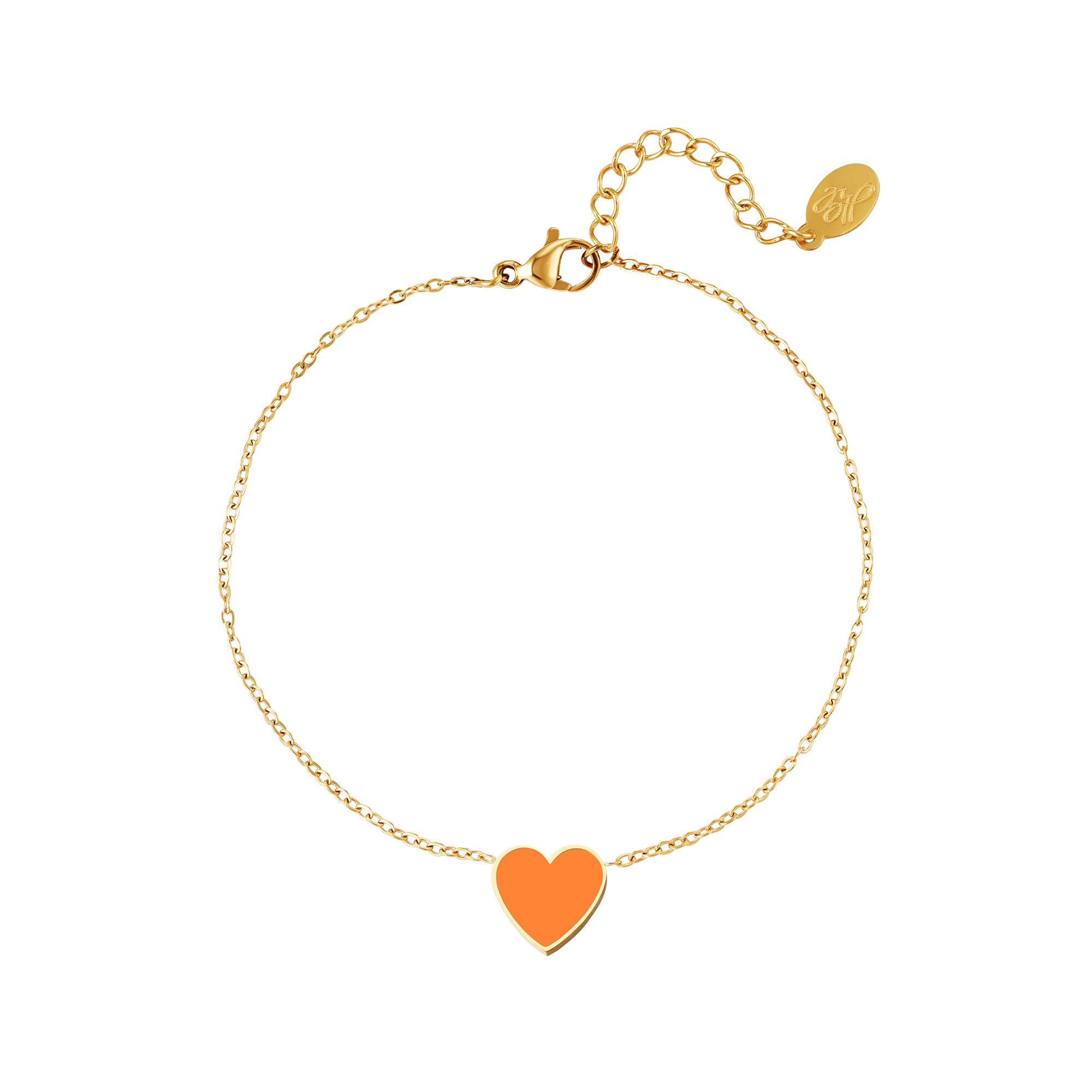 RVS Armband Colorful Heart oranje gouden armband met oranje hartje fashion sieraden kopen bestellen