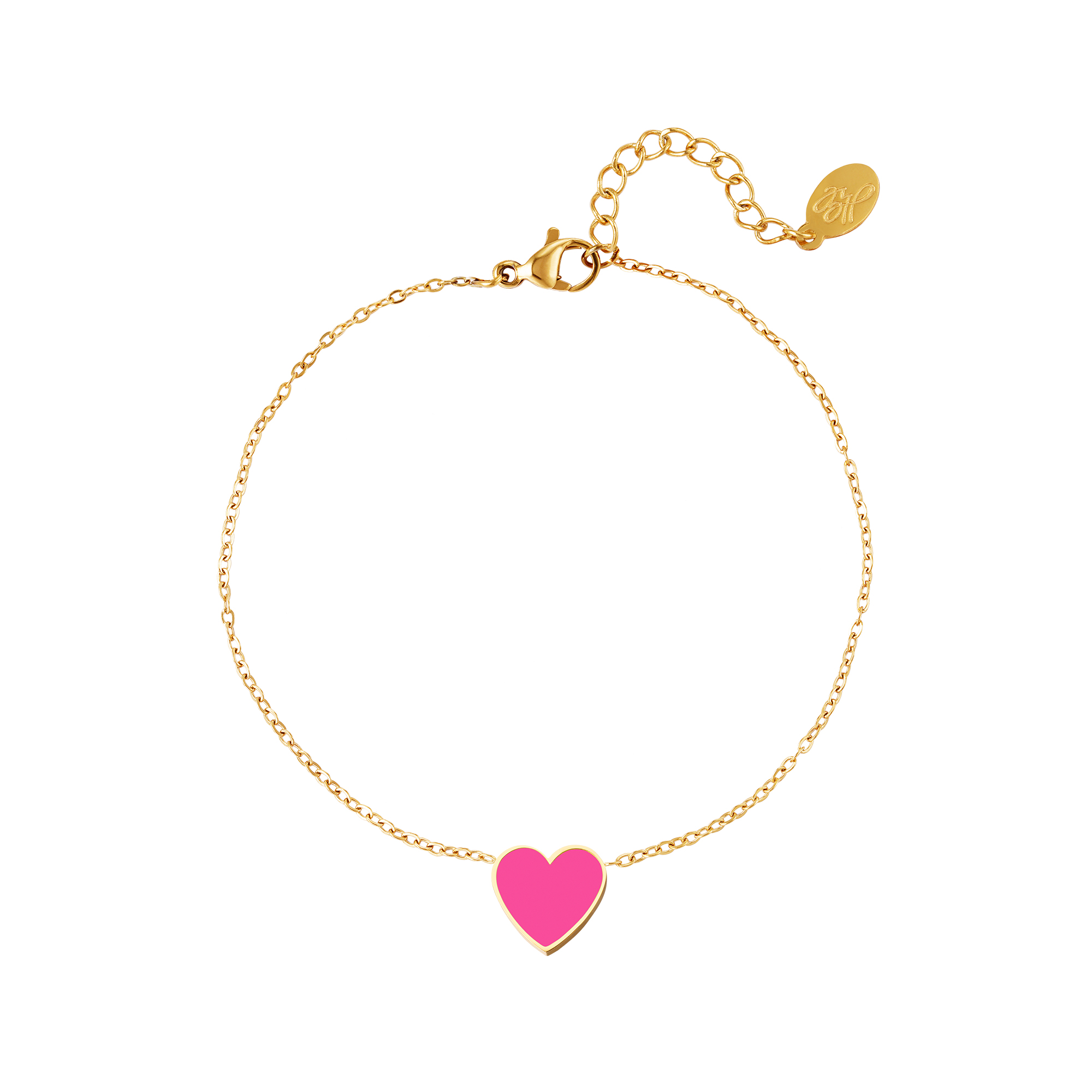 RVS Armband Colorful Heart roze gouden armband met fuchsia roze hartje fashion sieraden kopen bestellen