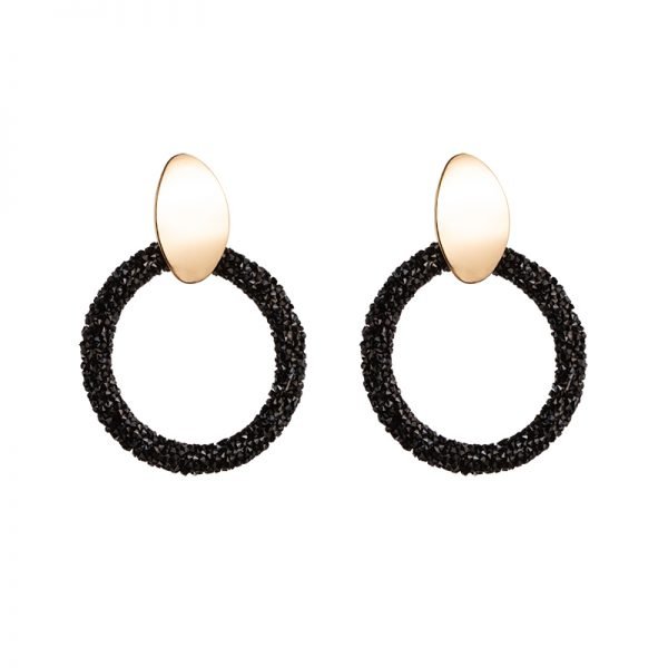 Oorbellen Sparkling Rounds zwart zwarte glitter oorbel goud statement fashion earrings