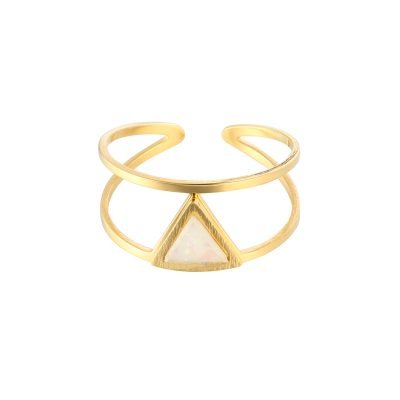 Gouden Ring Love Triangle wit witte steen driehoek fashion jewelry open ringen online kopen