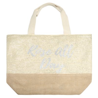 Strandtas ROSÉ ALL DAY beige strandtassen met tekst zomer tassen online strandtas kopen