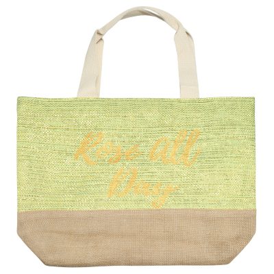 Strandtas ROSÉ ALL DAY groen beige strandtassen met gouden tekst zomer tassen online strandtas kopen rits
