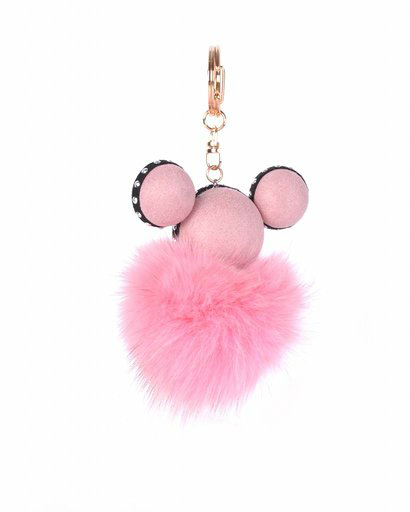 Sleutelhanger Mickey roze pink wollen tassenhanger sleutelhangers met mickey mouse oortjes musthave fashion