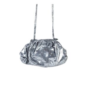 Zilveren Leren-Tas-Shiney-zilver-leer tassen-fashionbags-leren-pof-tasjes-kopen-leder-leer-kopen bestellen metallic antraciet