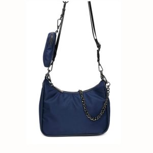 Schoudertas Duo Chain blauw blauwe schoudertassen extra etui nylon sportieve stoere dames tassen kopen bestellen