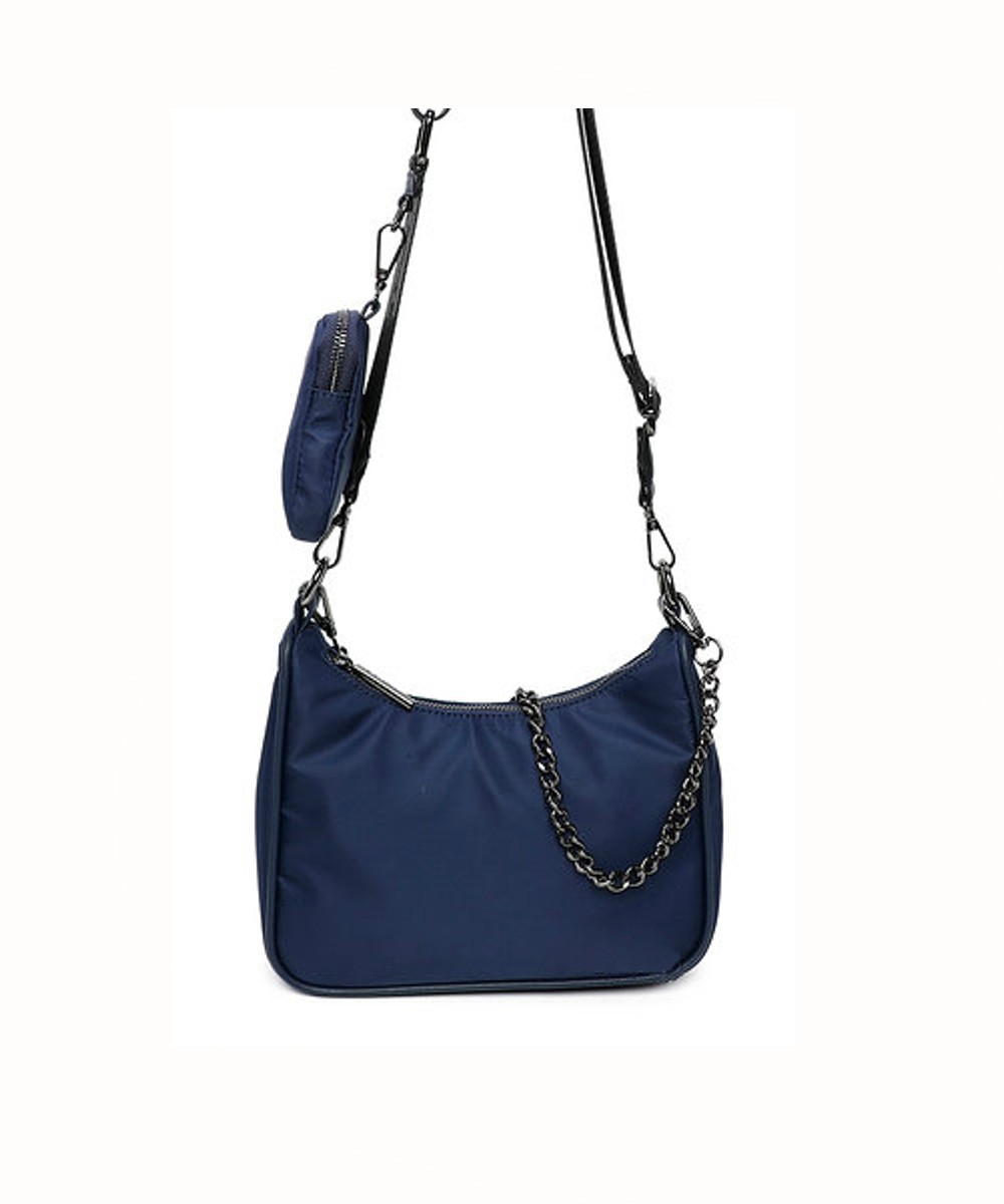 Schoudertas Duo Chain blauw blauwe schoudertassen extra etui nylon sportieve stoere dames tassen kopen bestellen
