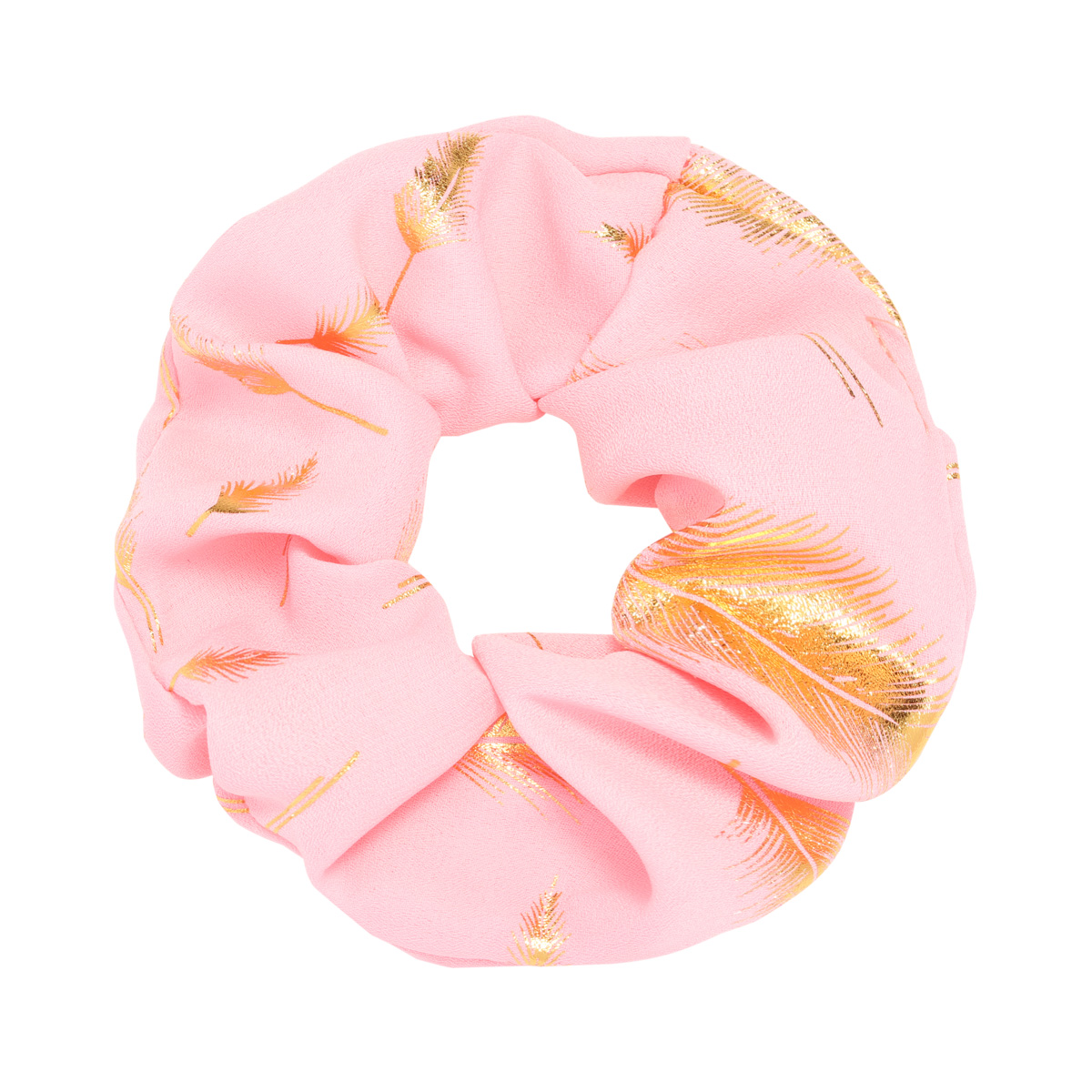 Scrunchie Golden Feather roze pink haarbanden gouden veren print dames haar accessoires kopen bestellen