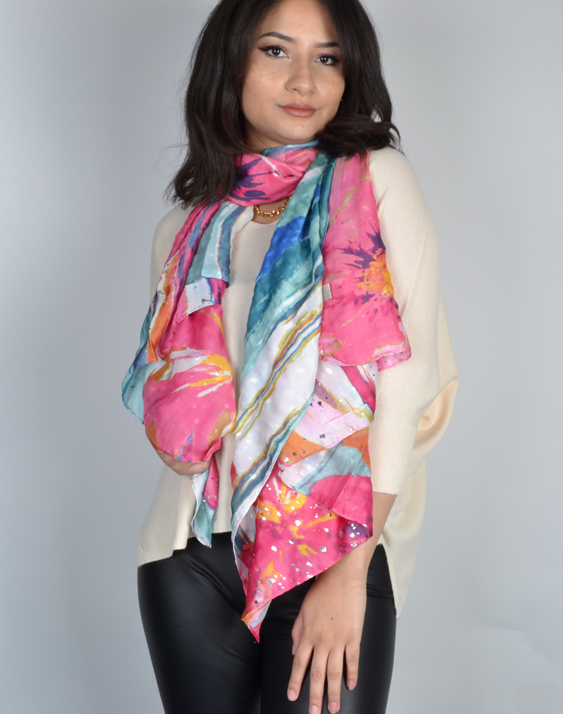 Sjaal Summer roze pink blauwe gekleurde dunne lange zomer sjaal gekleurde print giuliano sjaals bestellen kopen