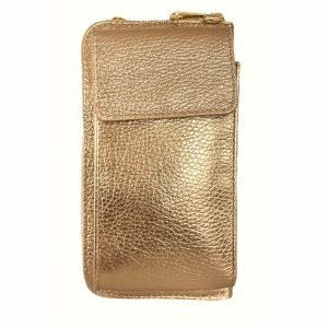 Lederen-Telefoontasje-Metallic-donker goud gouden portemonnee-schoudertasje-handige-giuliano-telefoonvak tas-kopen-bestellen-lederen-schoudertasje-lang-2-vakken