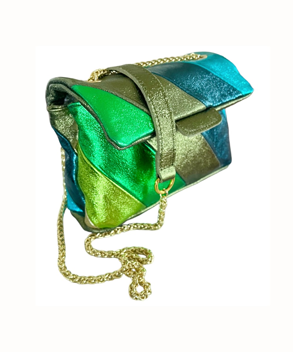Leren-Schoudertas- metallic Rainbow blauwe groene mint-look-a-like-it-bags-regenboogkleuren-tas schoudertas kettinghengsel-bestellen-kopen side