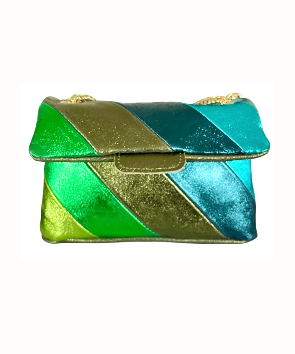 Leren-Schoudertas- metallic Rainbow blauwe groene mint-look-a-like-it-bags-regenboogkleuren-tas schoudertas kettinghengsel-bestellen-kopen