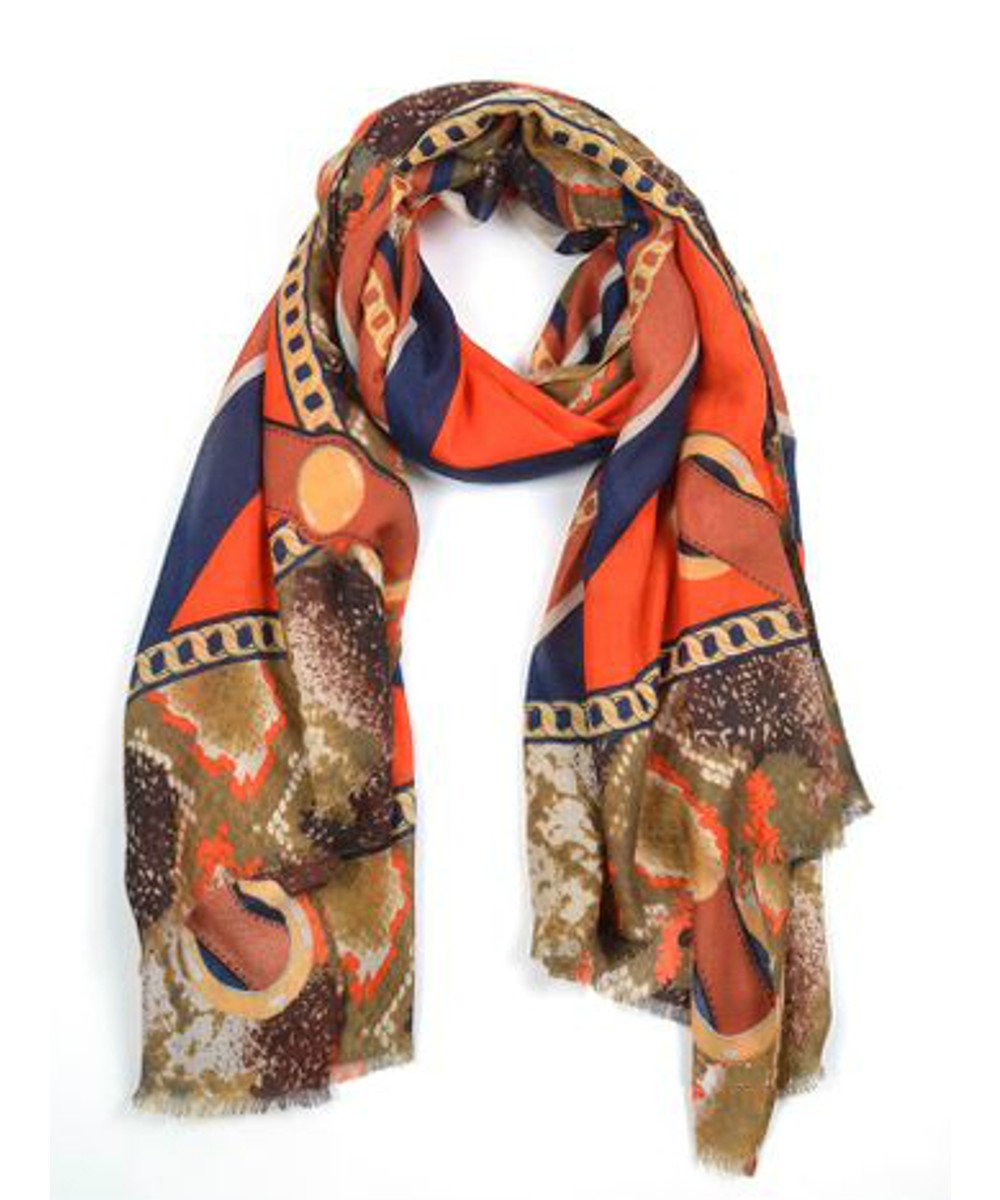 Sjaal-My-Chain-oranje-bruin-multi-print-dames-sjaals-luxe-zachte-zijde-sjaals-kopen-bestellen