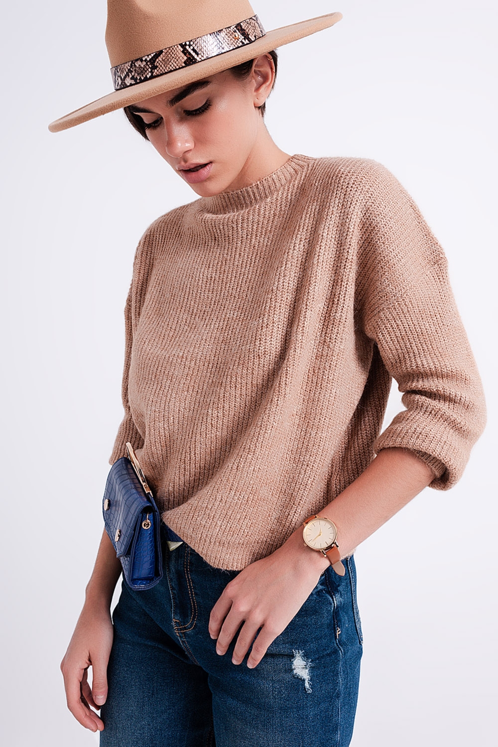 Trui Winter Must taupe licht bruin bruine dames truien-met- korte col dikke warme trendy fashion sweaters