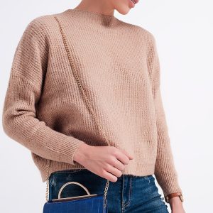 Trui Winter Must taupe licht bruin bruine dames truien-met- korte col dikke warme trendy fashion sweaters kopen