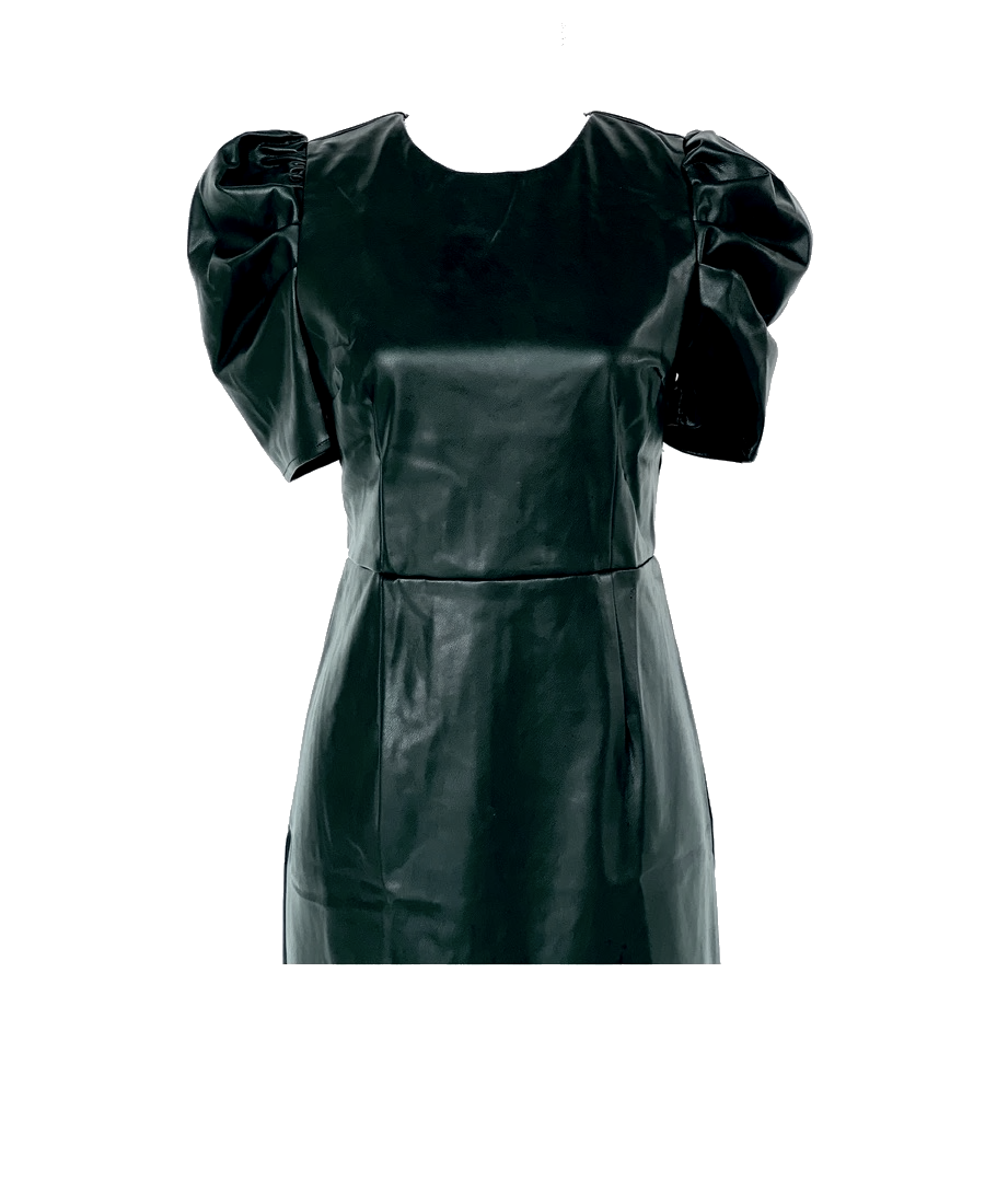 zwarte leren jurk met pof mouwen puff sleeves trendy dames jurken kopen bestellen (2)