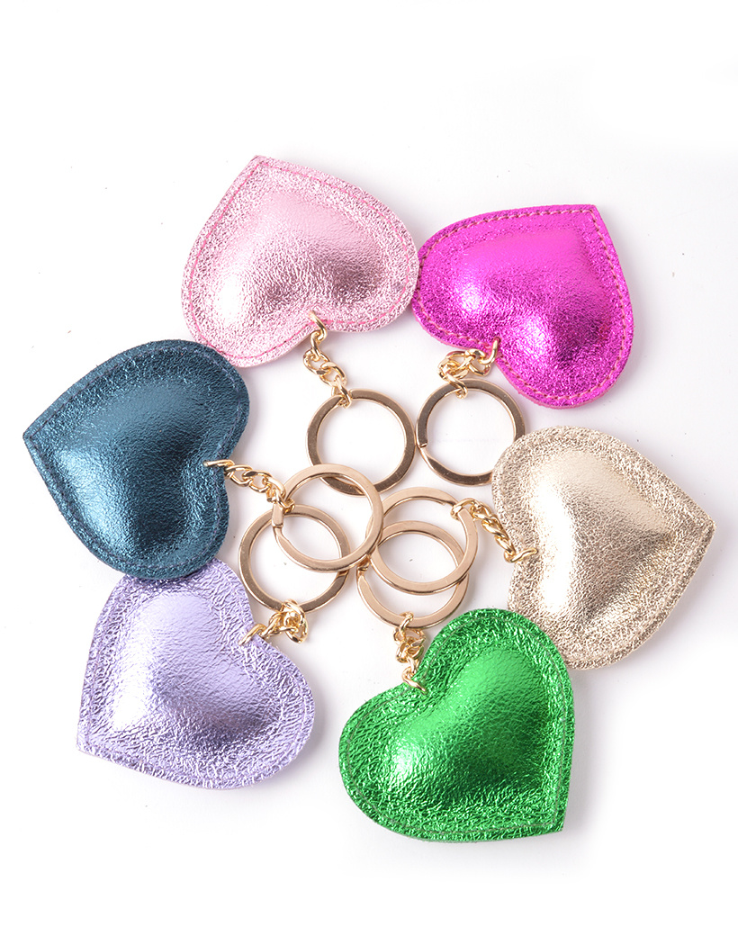 Leren-Sleutelhanger-Metallic Heart-fuchsia goud groen lila roze blauw leder-leer tassen hangers goud -sleutel-hangers-online-bestellen kopen