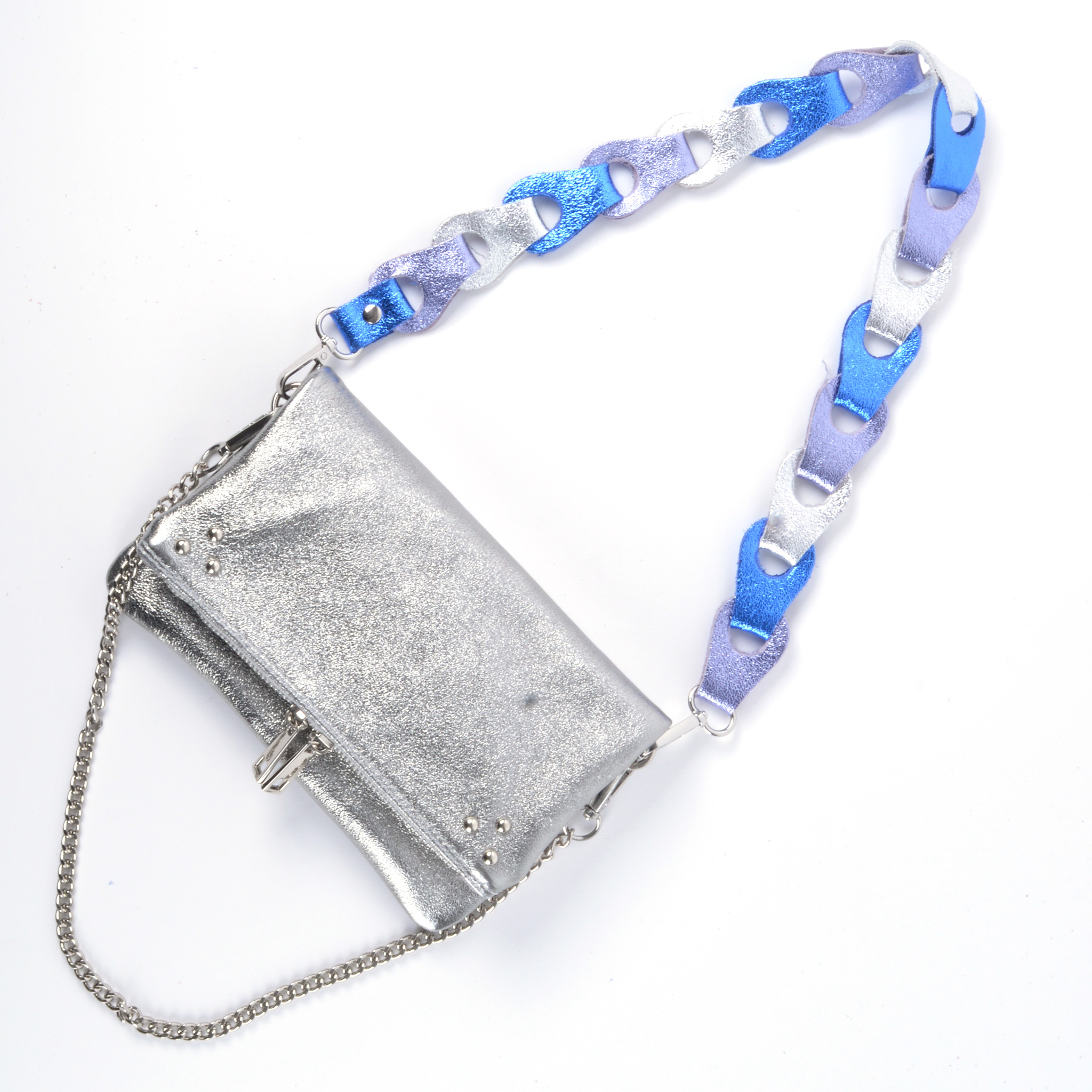 Bagstrap Metallic Braided S blauw blauwe zilveren metallic lange losse tassenhengsel tassenband leer leder kopen bestellen nu