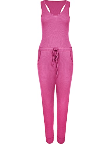 Jumpsuit Sporty fuchsia roze pink playsuit ribbel ribgebreid stof trendy dames kleding kopen bestellen