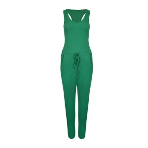 Jumpsuit Sporty smaragd groen groene playsuit ribbel ribgebreid stof trendy dames kleding kopen bestellen festival